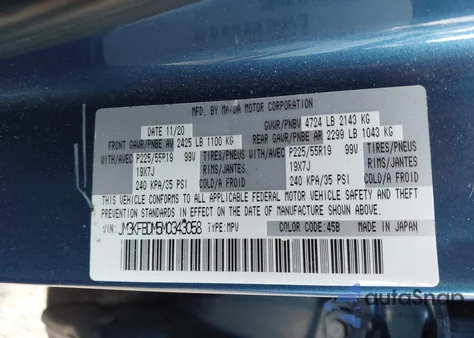 2021 Mazda Cx-5 Grand Touring z USA, uszkodzony, nr VIN JM3KFBDM5M0343058